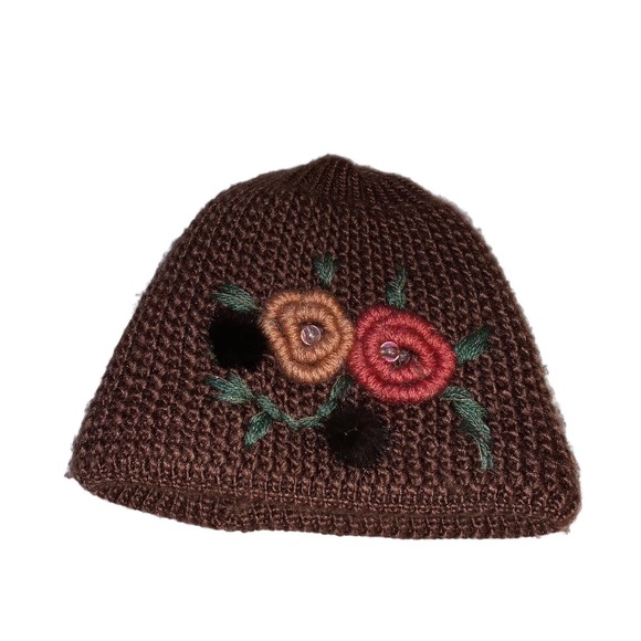 Knitted beanie with flowers - Picture 3 of 5